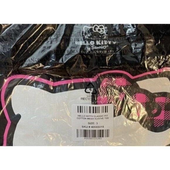 Hello Kitty +3 Black Crew Full-Body Kitty Graphic Mesh Sheer Short Sleeve Top - Picture 6 of 6